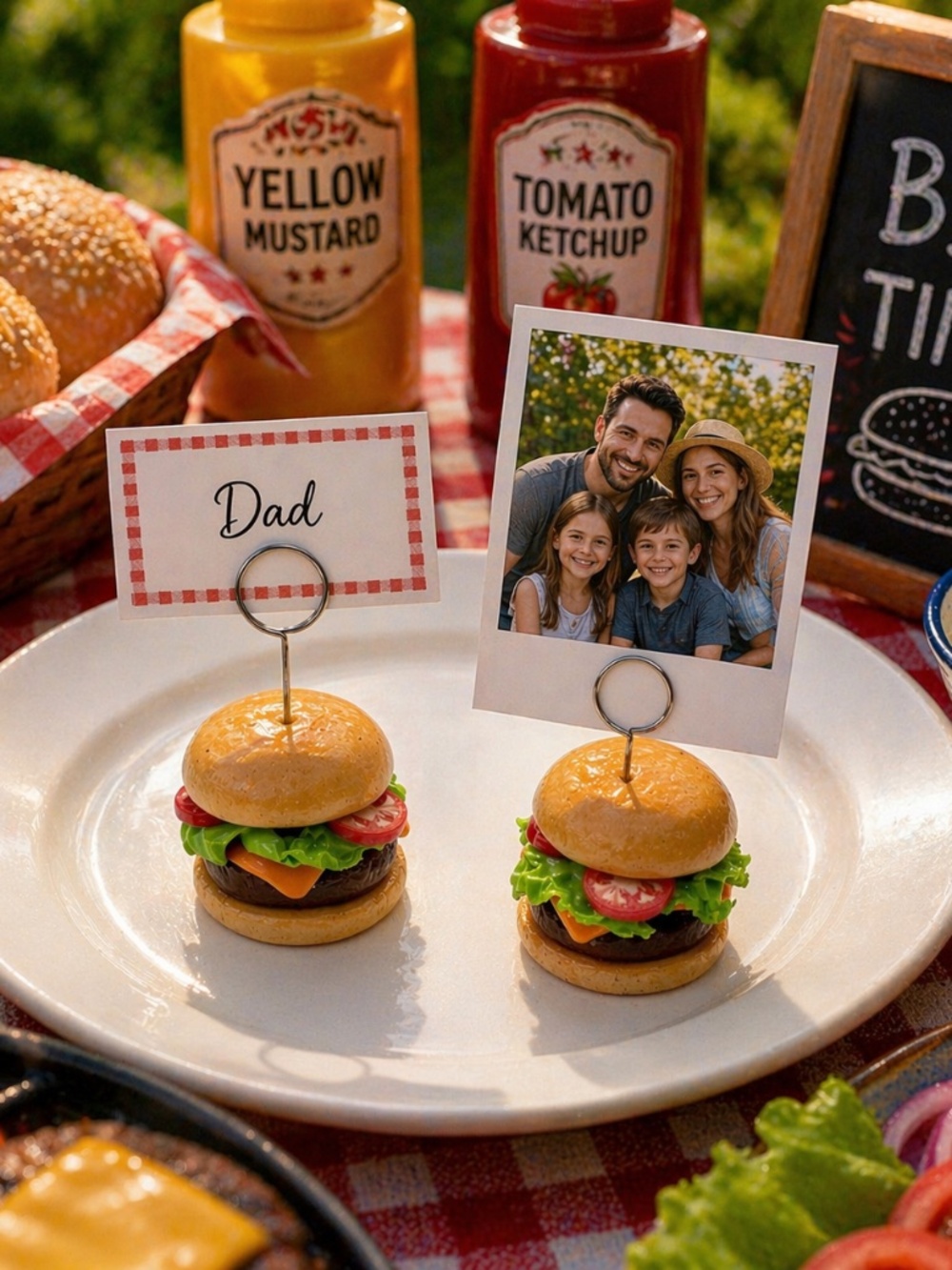 Cheeseburger Place Card Holder or Photo Holder – Handmade Burger Food Label